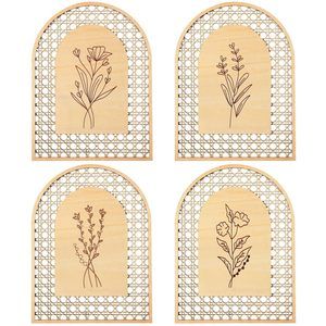 4 Pcs Wooden Boho Wall Decor Natural Rattan Wall Decor Nursery Wall Art😹
